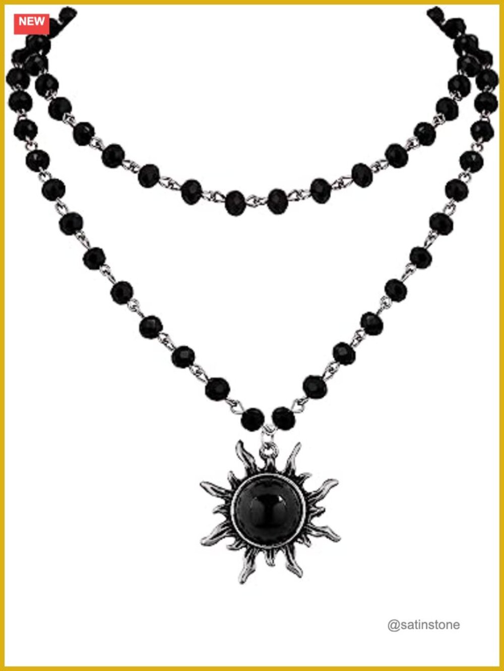 Gothic Emo Sun Choker Necklace Zinc Alloy Onyx Crystal Layered